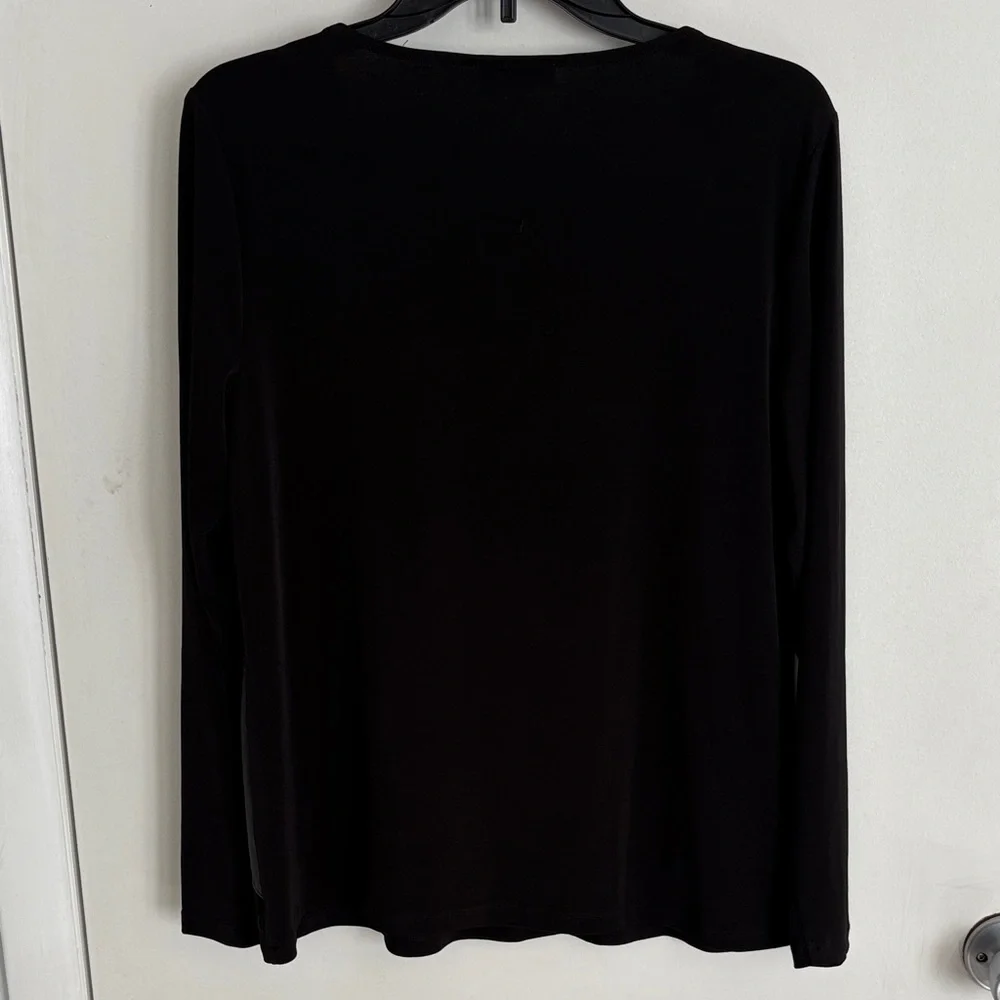 Calvin Klein Women's Black Long Sleeve Top with Faux Leather Details - Picture 4 of 7